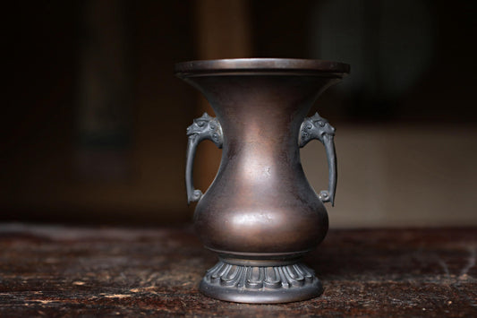 Antique Japanese Bronze Vase – Signed Soryu, Guardian Lion Handles, Meiji Era Metalwork