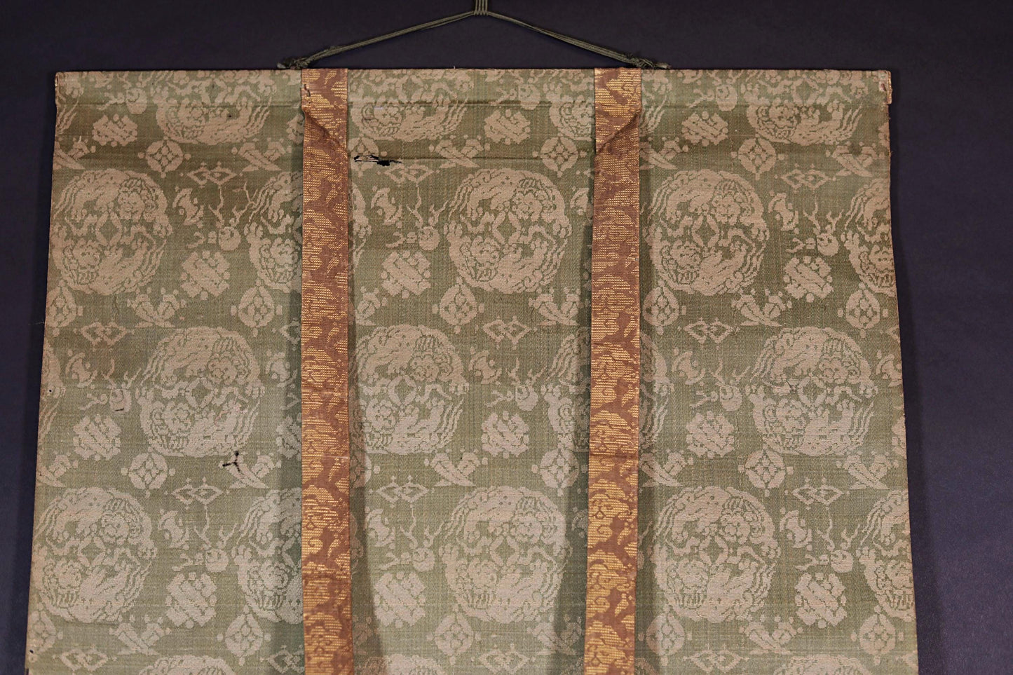 Antique Japanese Dragon Scroll – Edo Period Art | Rising Dragon Painting on Silk Brocade