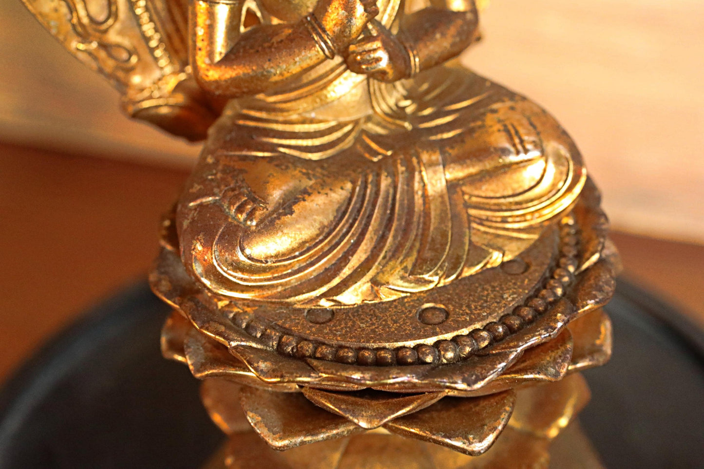 Mahavairocana Buddha Statue – Japanese Gold Metal Sculpture, Intricate Carving 15cm