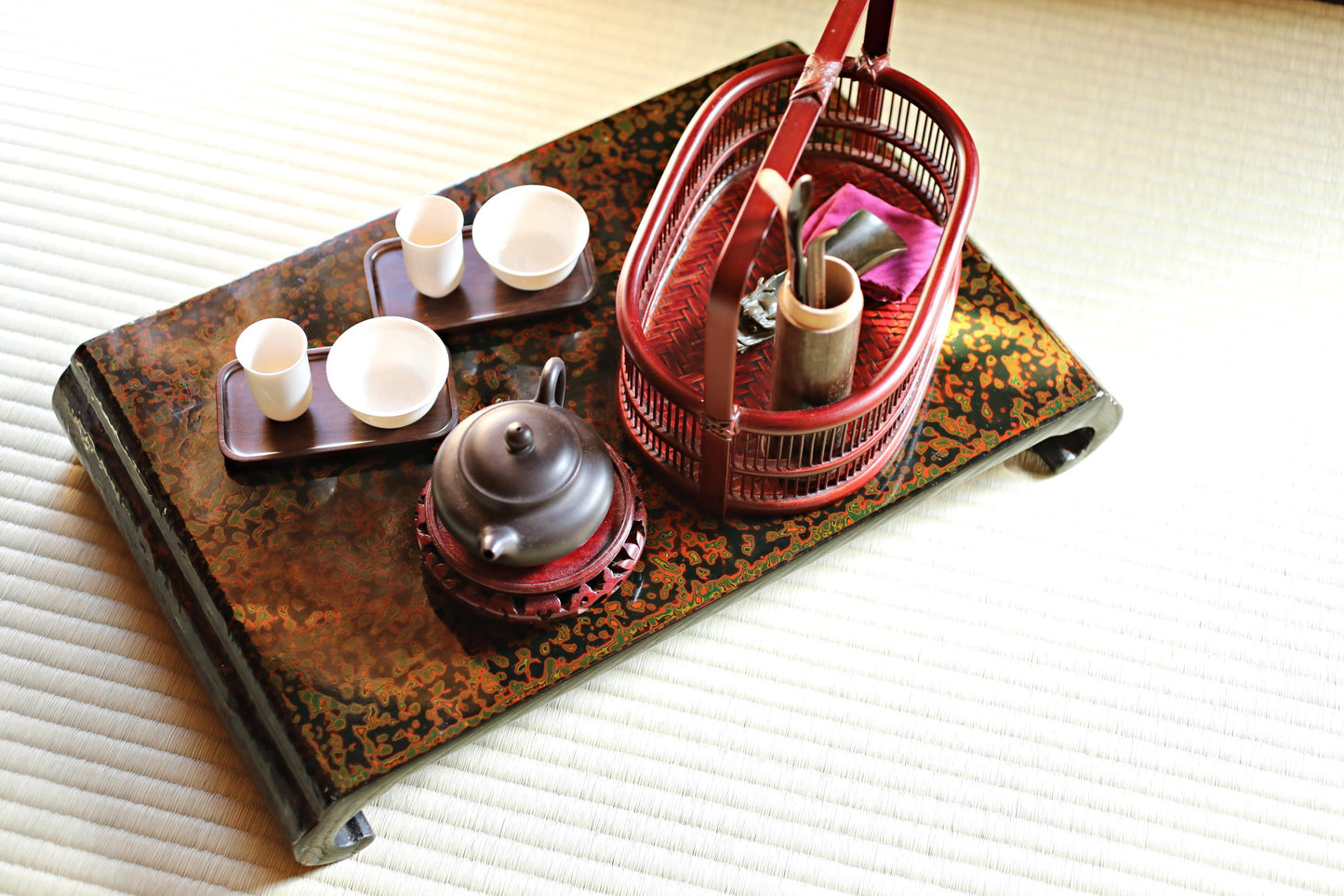Tsugaru Lacquer Tray Stand – Antique Japanese Lacquerware Display With Mother-Of-Pearl Inlay