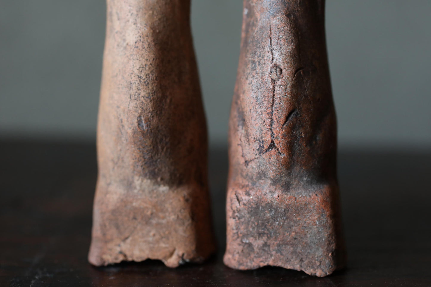 Japanese Antiques KITSUNE Dolls, Imado-yaki Pottery Pair (H3.7in)