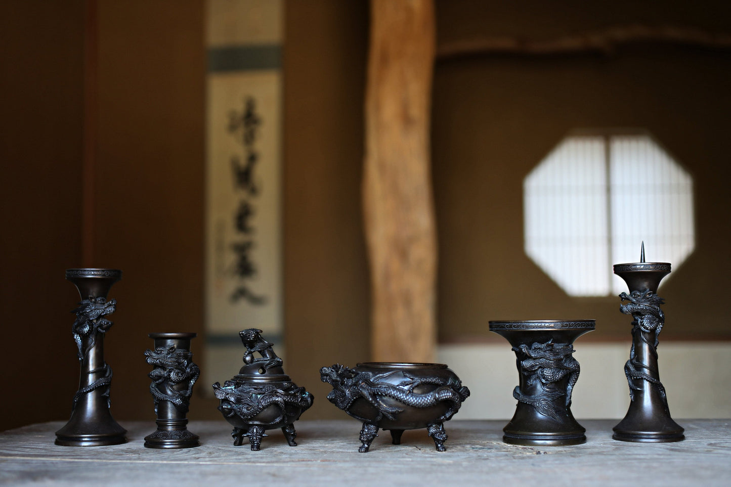 Japanese Dragon Incense Stand - Antique Bronze Burner | Buddhist Altar Decor