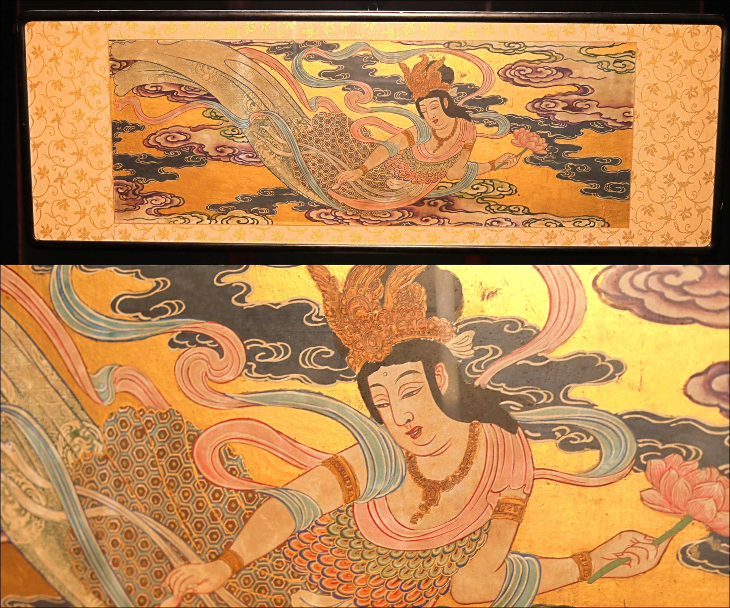 Japanese Antique Painting - Buddhist Wall Art Featuring Robe of Feathers | Ornate Wooden Frame