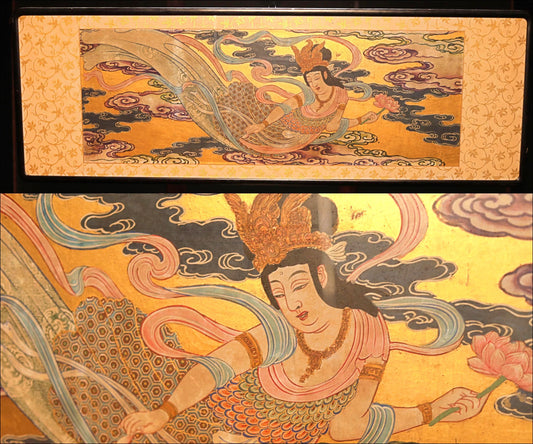 Japanese Antique Painting - Buddhist Wall Art Featuring Robe of Feathers | Ornate Wooden Frame