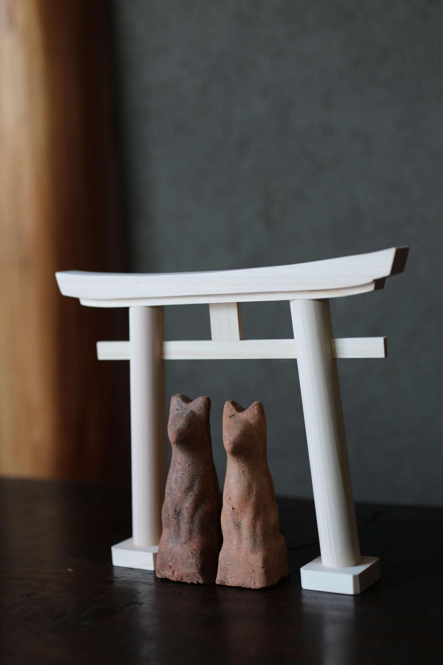Japanese Antiques KITSUNE Dolls, Imado-yaki Pottery Pair (H3.7in)