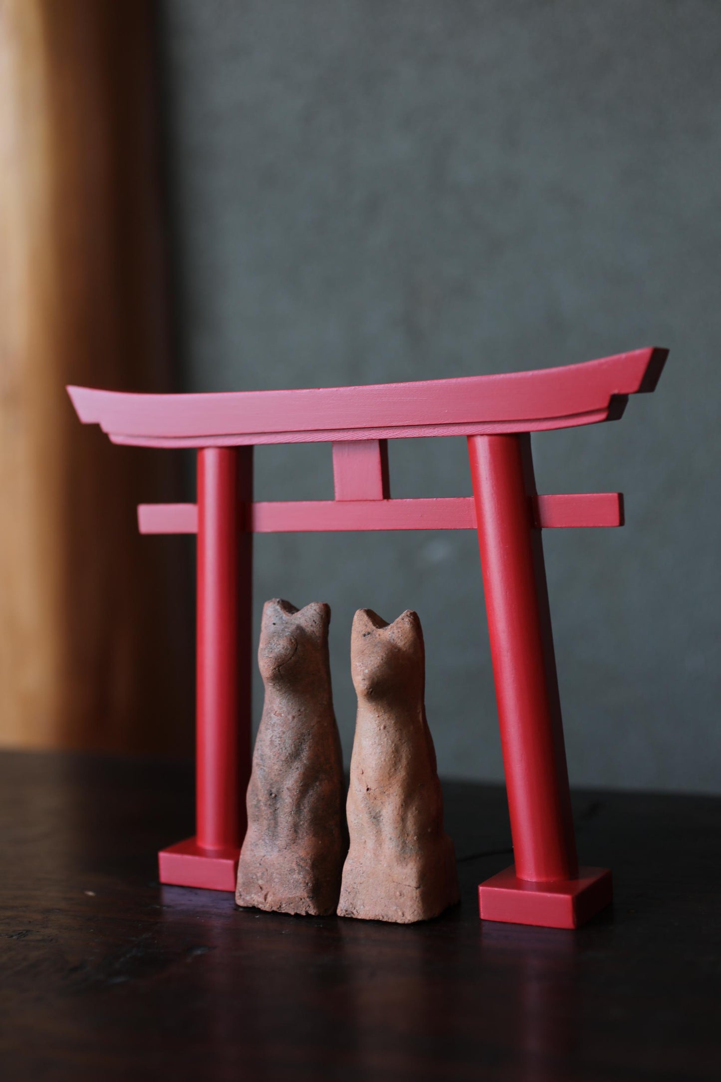 Japanese Antiques KITSUNE Dolls, Imado-yaki Pottery Pair (H3.7in)