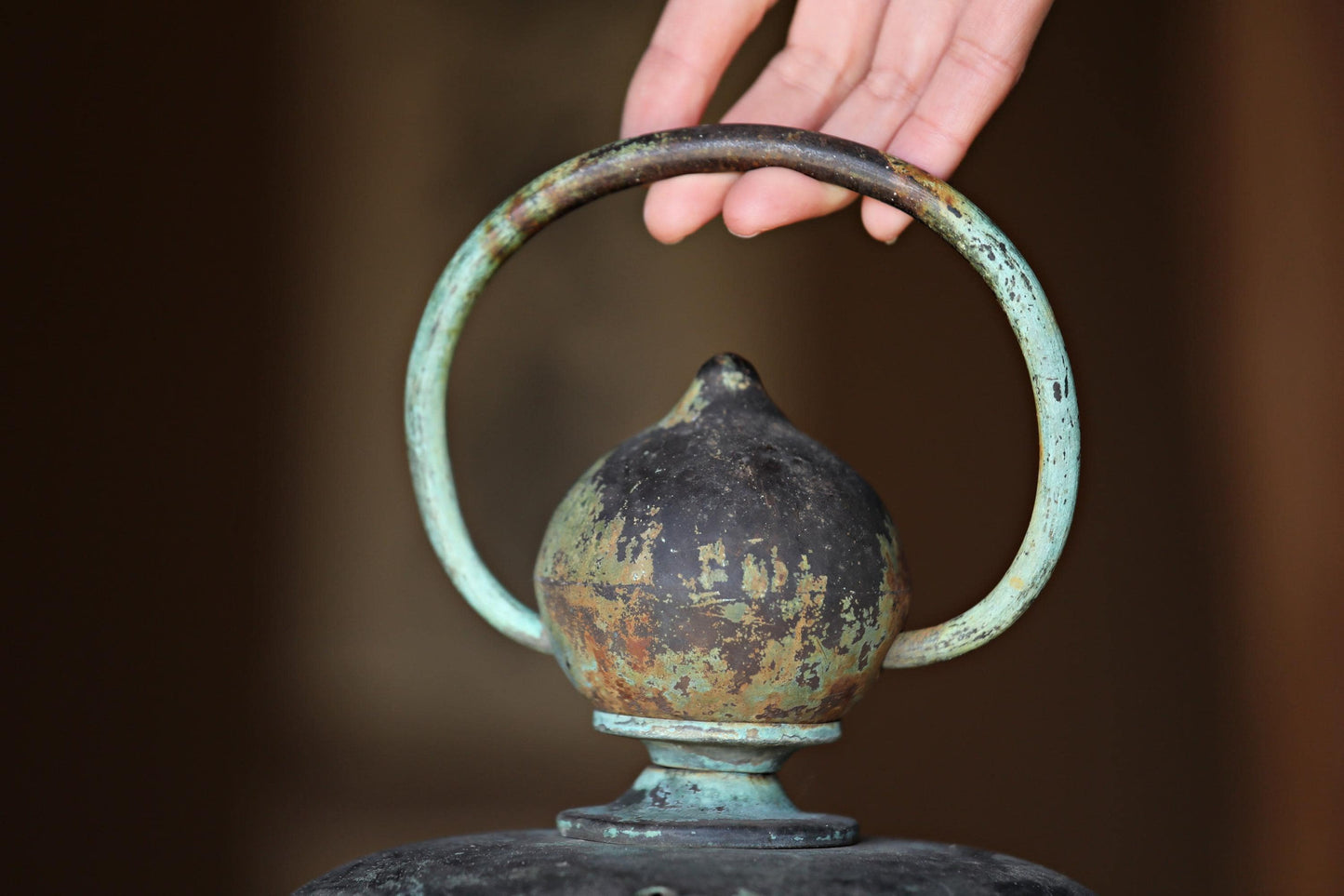 Japanese Antique Bronze Lantern – Large Buddhist Temple Hanging Openwork Lamp