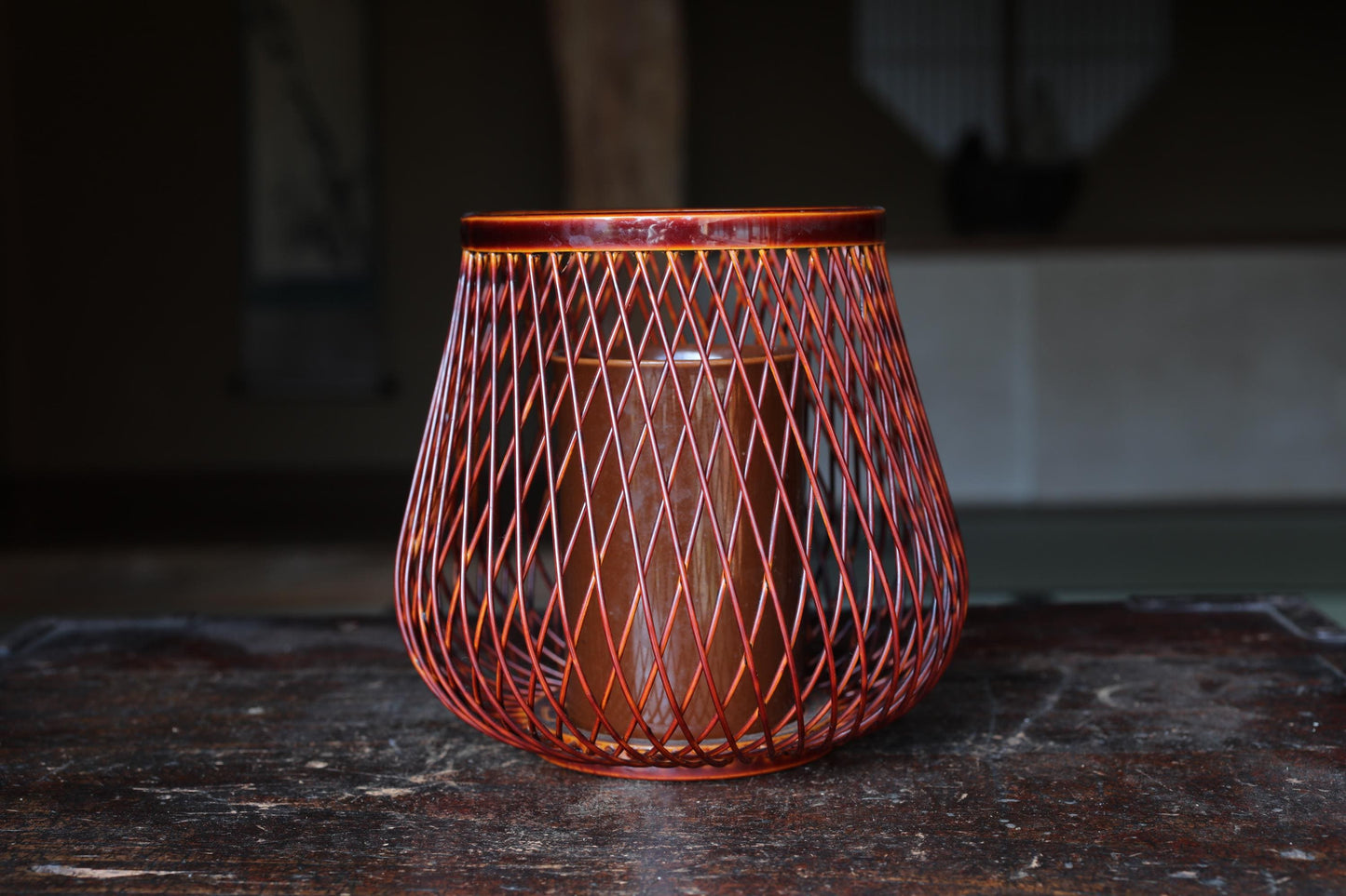 Japanese Bamboo Basket - Vintage Woven Bamboo Vase with Ceramic Ikebana Holder
