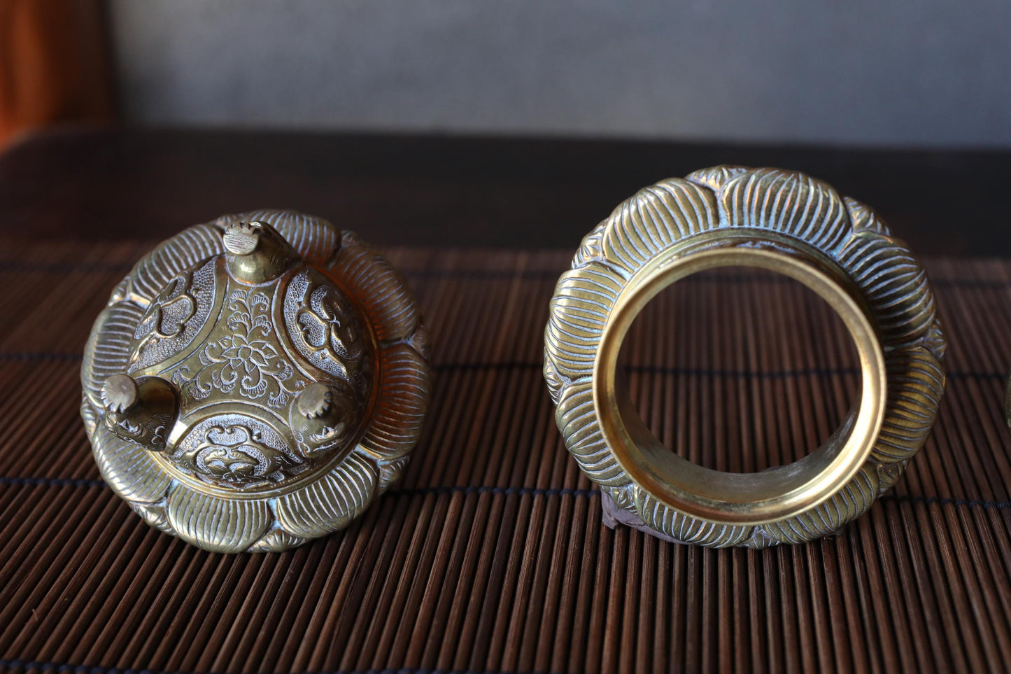 Antique Brass Censer - Buddhist Incense Burner With Lotus Flower Lid & Lion-Footed Design