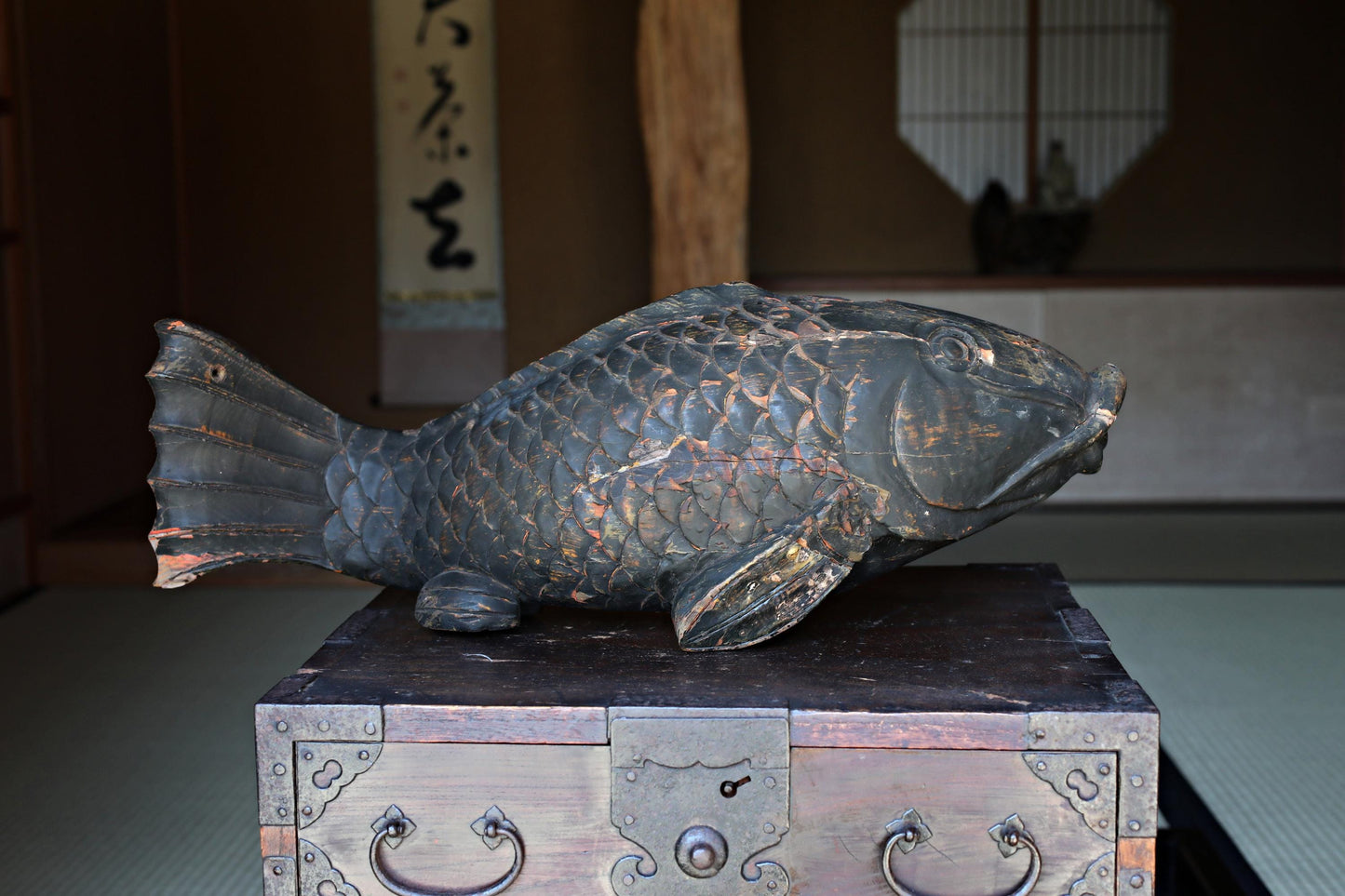 Large Wooden Fish - Japanese Antique Mingei Irori Hearth Hook Sculpture 4kg