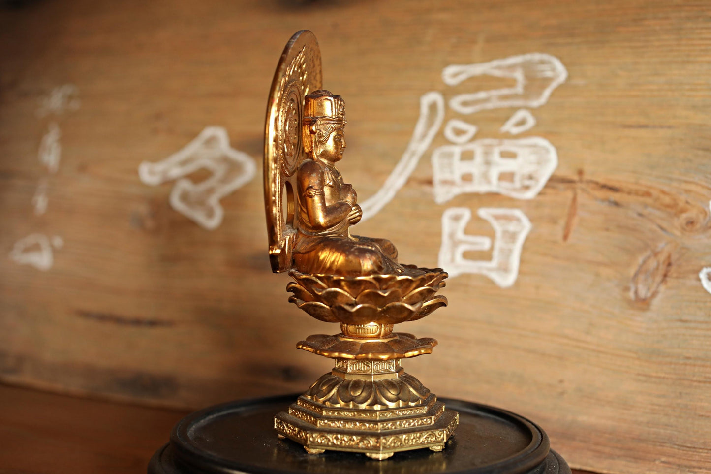 Mahavairocana Buddha Statue – Japanese Gold Metal Sculpture, Intricate Carving 15cm