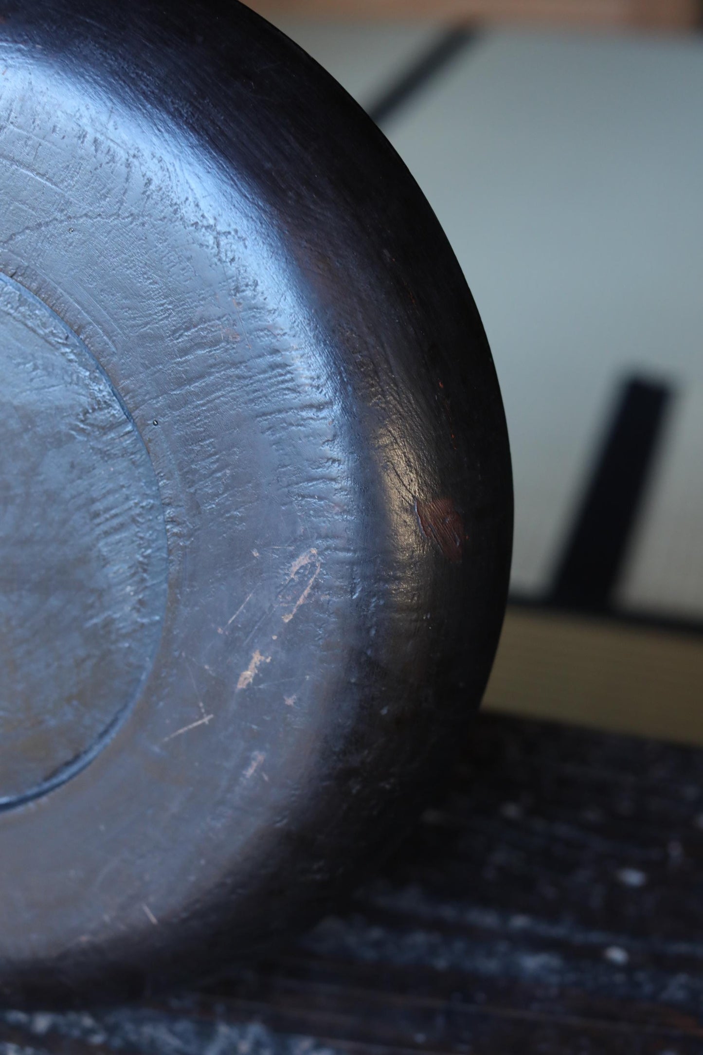 Japanese Lacquer Tray - Antique Negoro Style Obon Round Tea Tray with Vermilion Patina