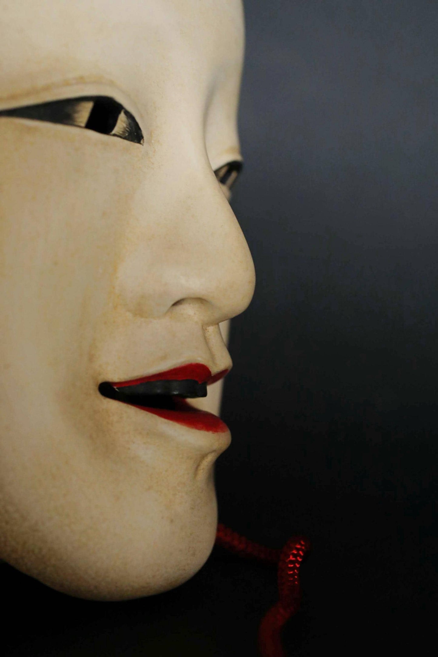 Japanese Noh Mask - Magojirō Signed Wood Carving | Elegant Wall Ornament with Silk Bag
