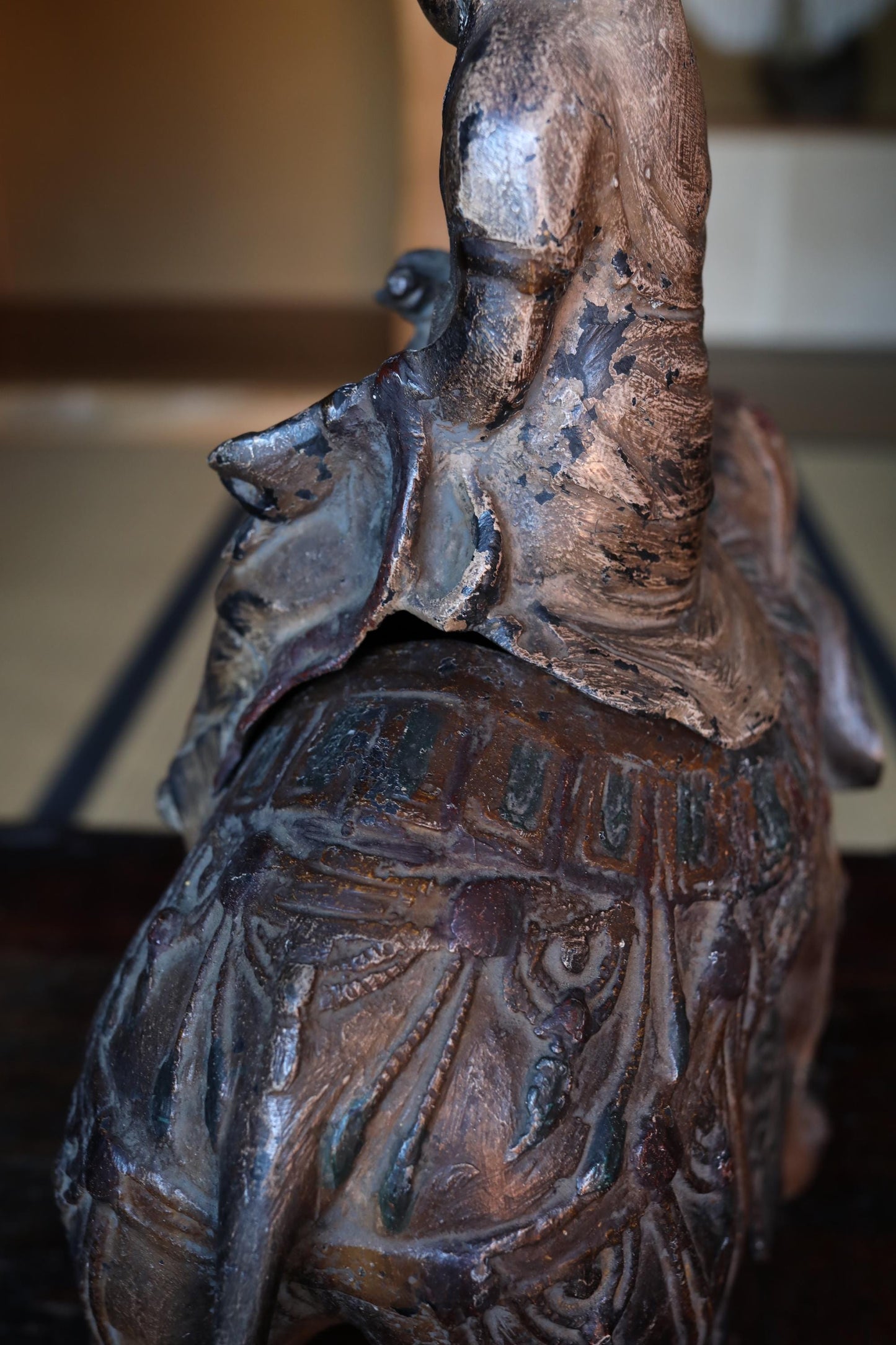 Antique Bronze Censer - Large Japanese Temple Incense Burner | Samantabhadra Statue