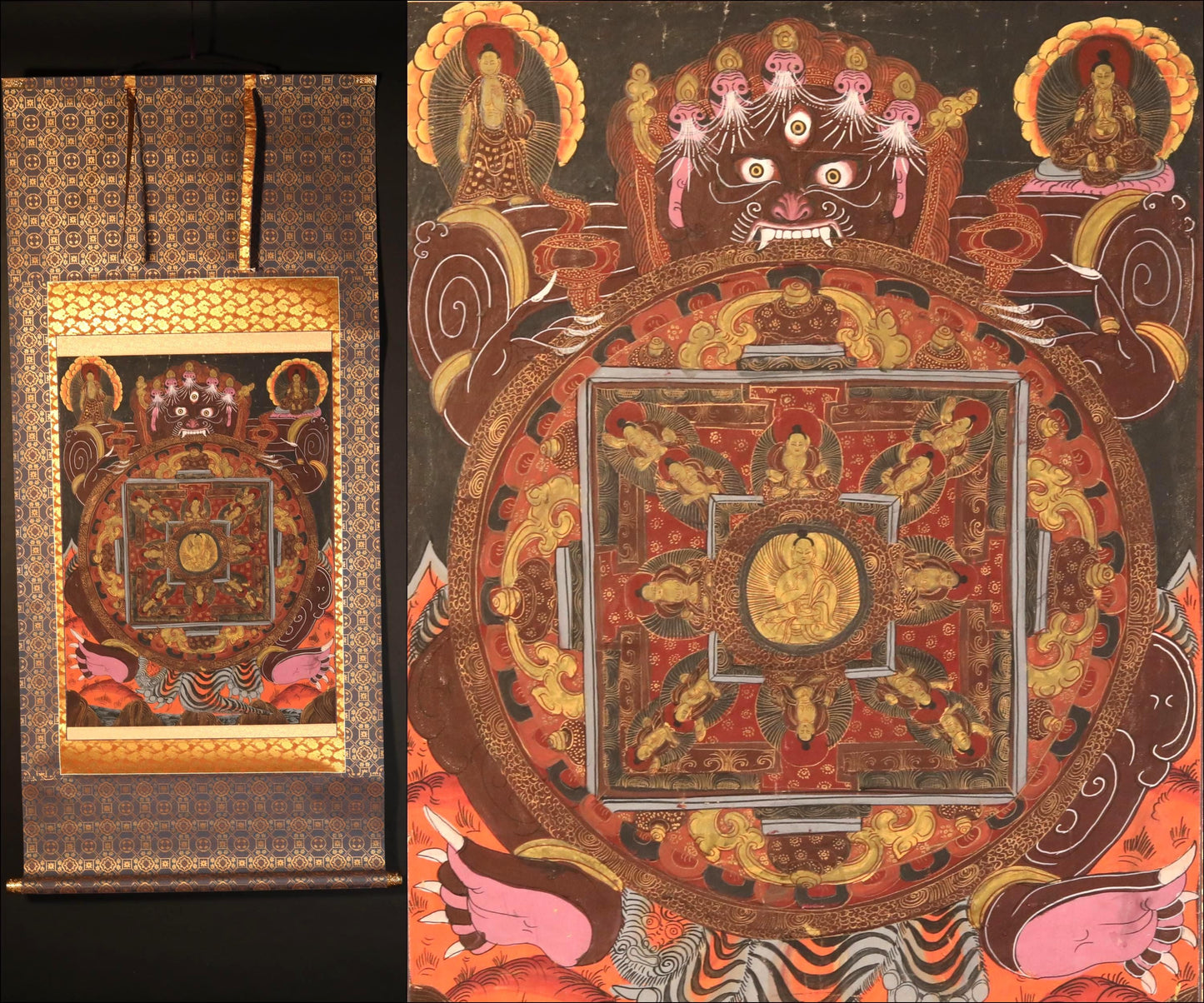 Japanese Antique Scroll - Tibetan Mandala Art | Silk Kakejiku Buddhist Temple Painting