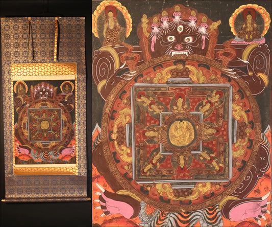 Japanese Antique Scroll - Tibetan Mandala Art | Silk Kakejiku Buddhist Temple Painting