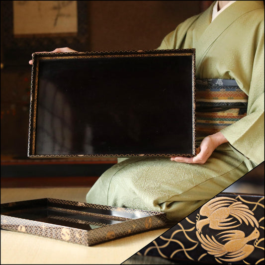 Edo Period Lacquer Trays - Japanese Antique Urushi Lacquerware Large Nesting Serving Set