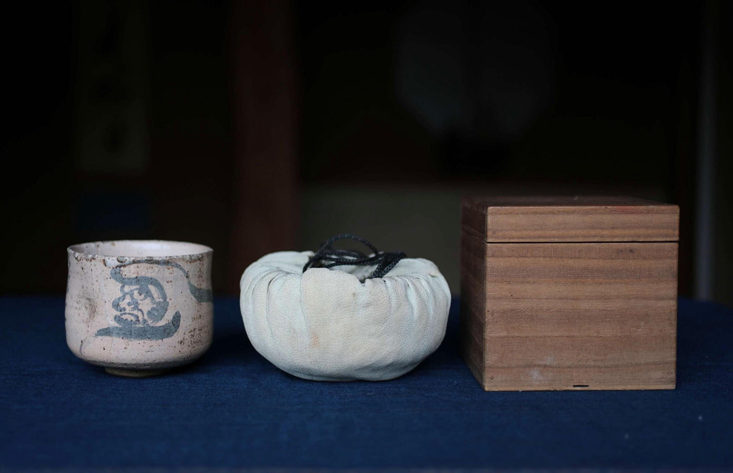 Shino Tea Bowl - Handmade Japanese Ceramic Chawan with Zen Master Daruma Art