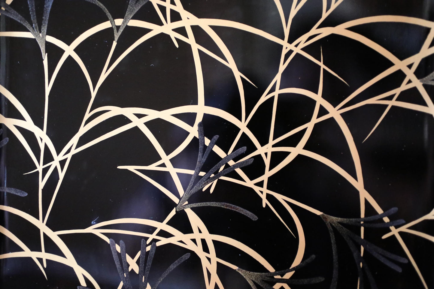 Japanese Lacquer Tray - Antique Black Urushi Tray with Makie Gold Pampas Grass Design