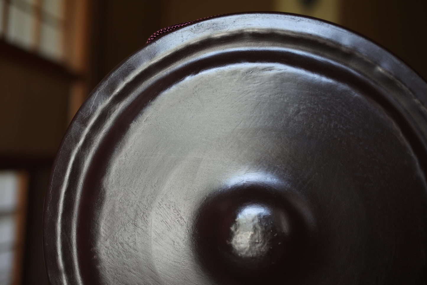 Japanese Bronze Gong - Large Antique Tea Ceremony Bell with Leather Striker | Vintage Buddhist Instrument 13.2in