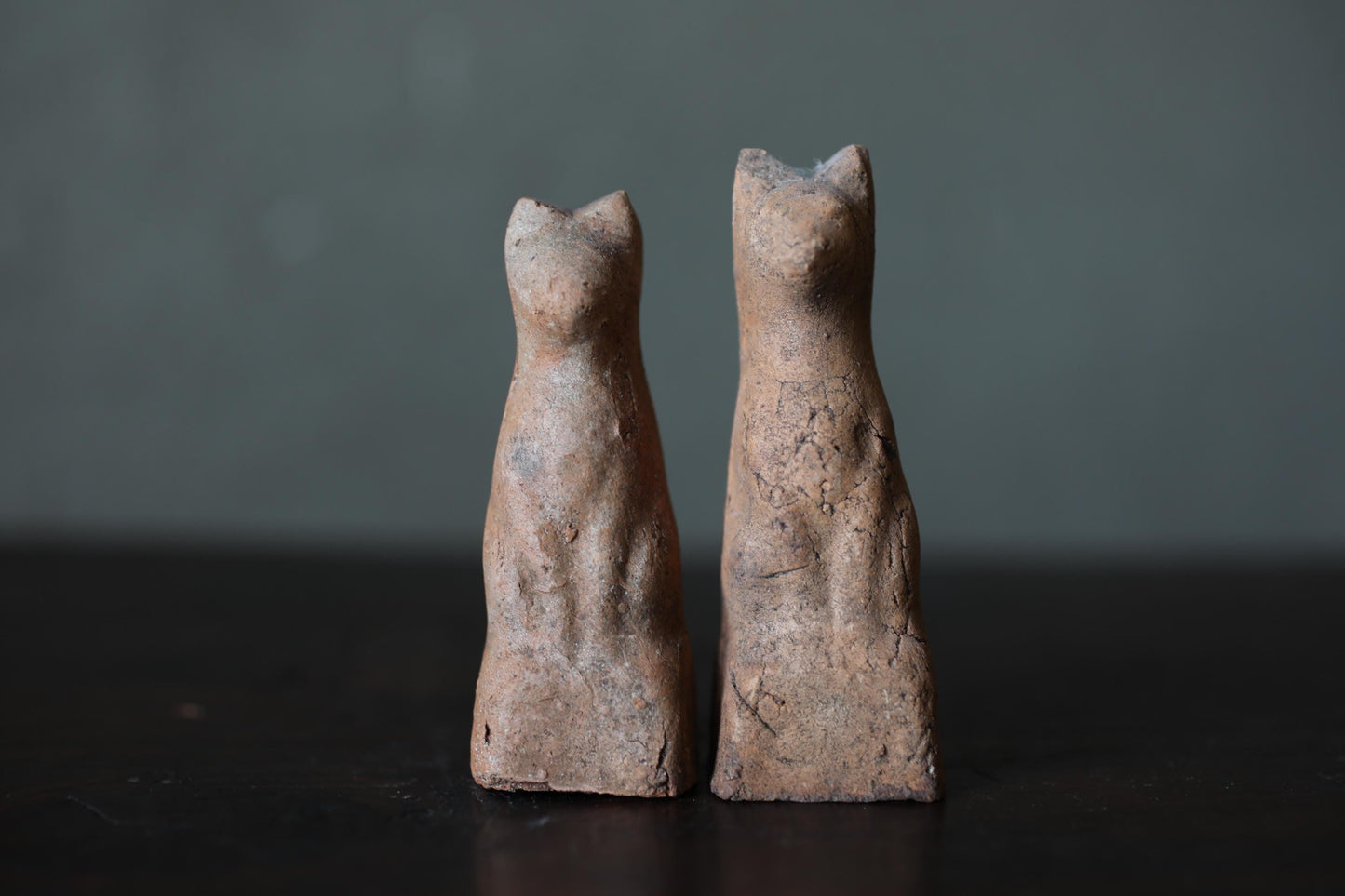 Japanese Antiques KITSUNE Dolls, Imado-yaki Pottery Pair (H3.7in)