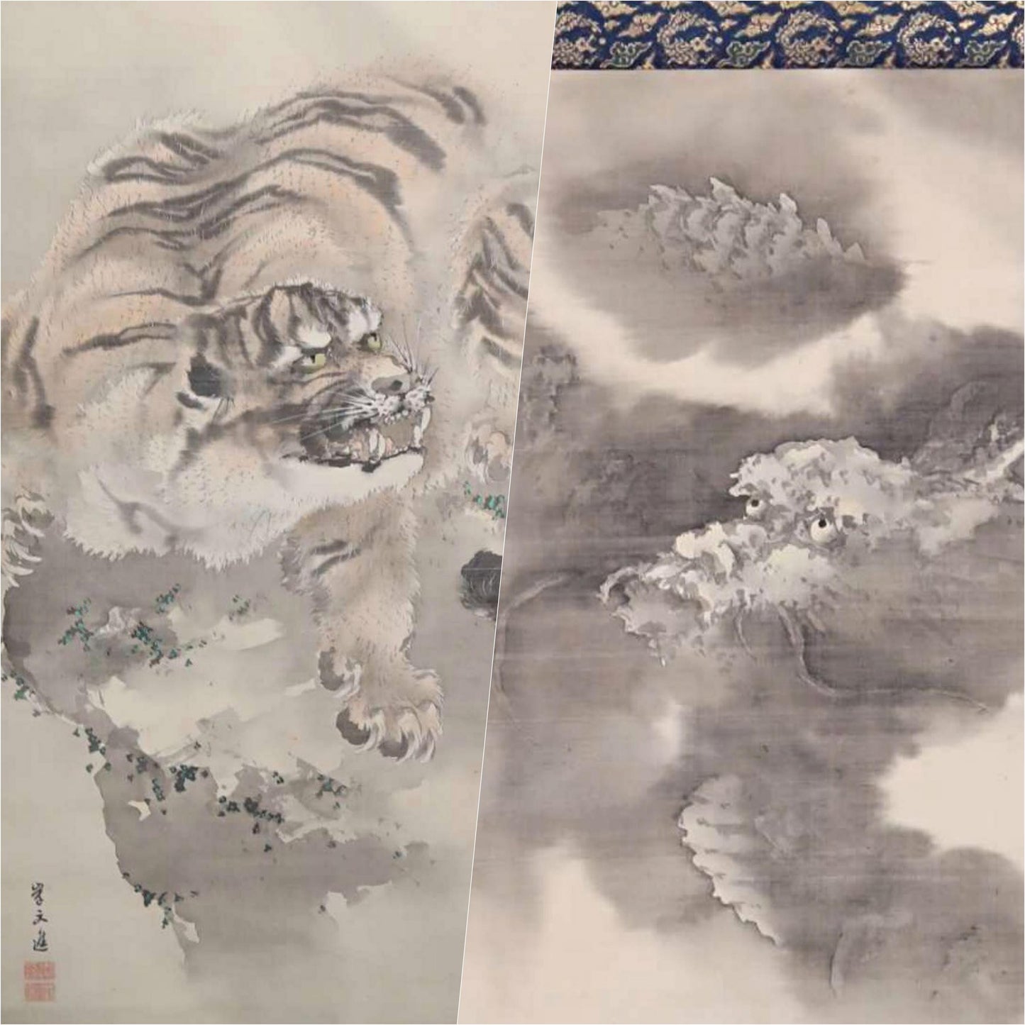 Japanese Dragon Scroll – Edo Era Antique Hanging Scroll With Dragon Tiger Artwork