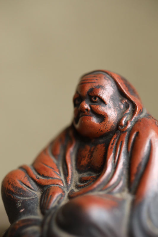 Japanese Daruma Statue - Antique Bizen Ware Pottery Zen Monk Figurine Gift