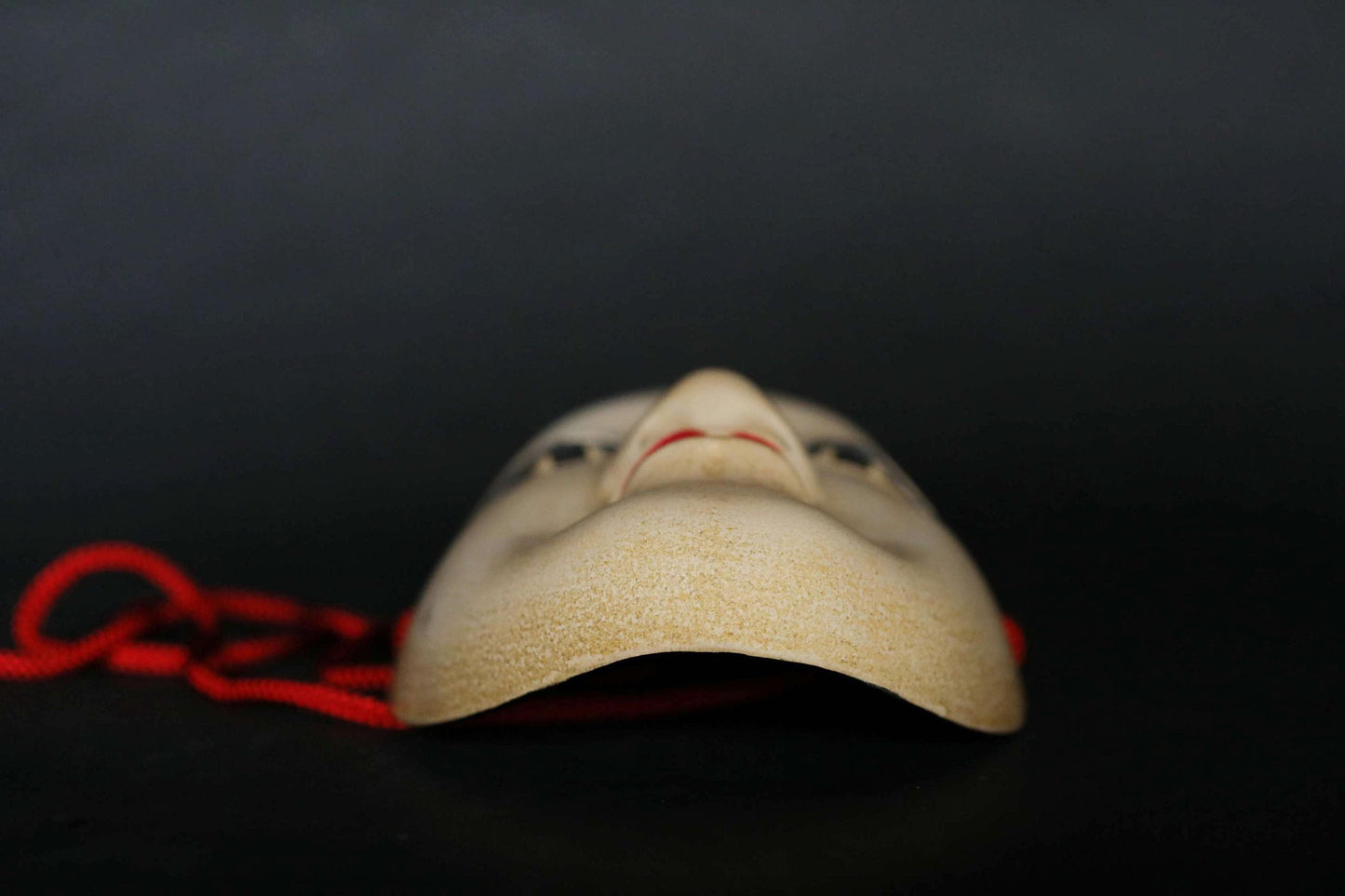 Japanese Noh Mask - Magojirō Signed Wood Carving | Elegant Wall Ornament with Silk Bag