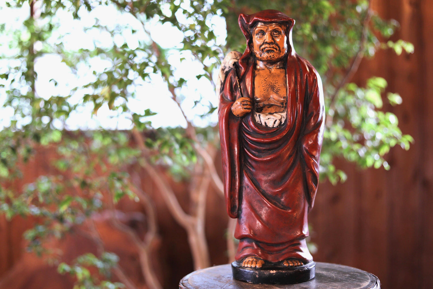Daruma Ceramic Statue - Large Japanese Vintage Zen Master Doll H15.4in