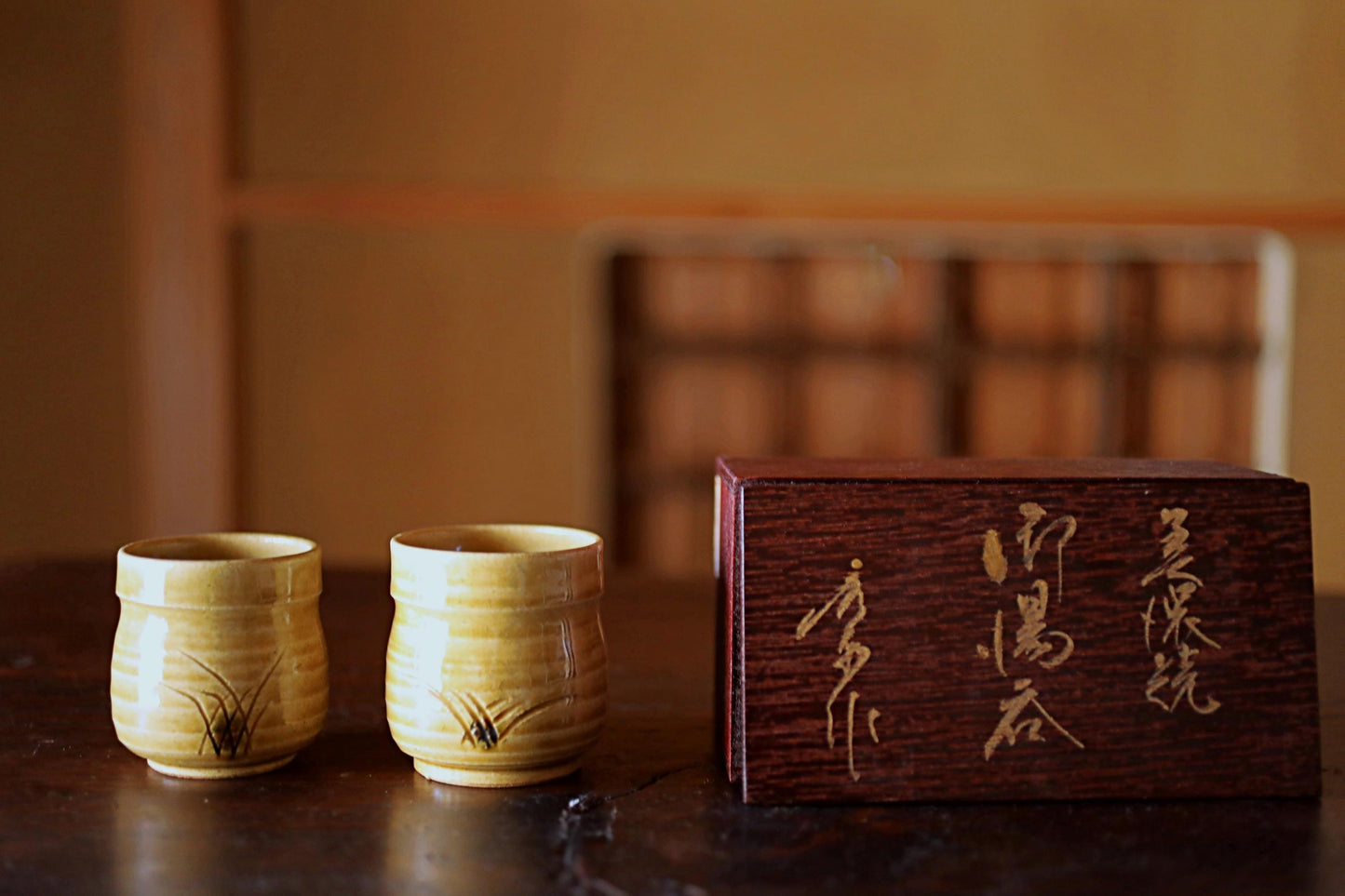Japanese Tea Cup Pair - Vintage Ki-Seto Pottery Set | Handmade Mino Ware Ceramics