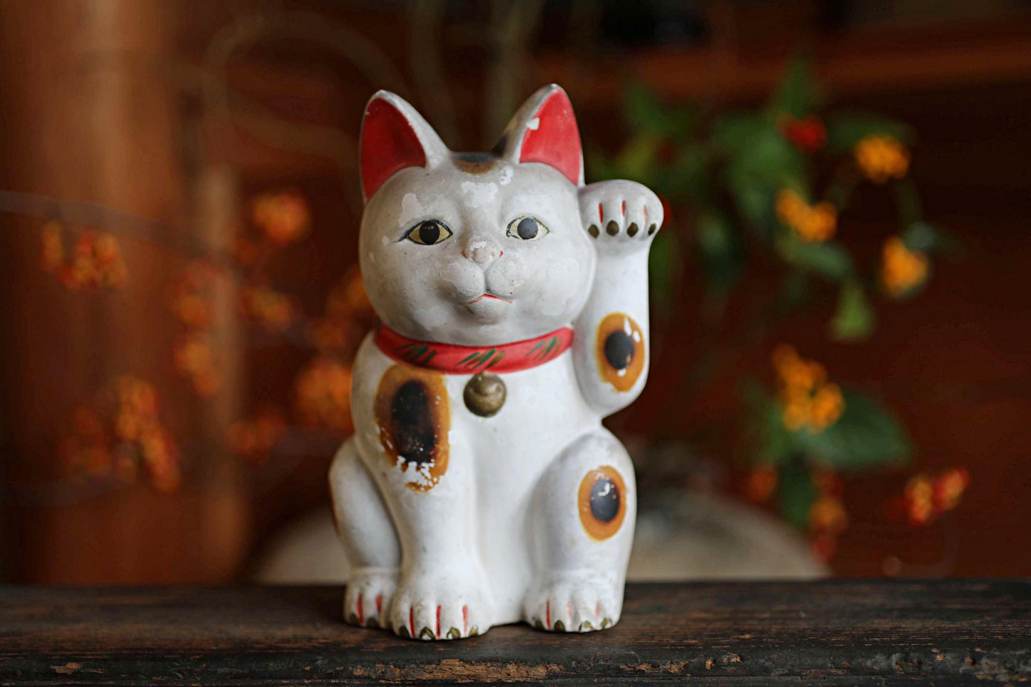 Japanese Antique Cat Doll - White Maneki Neko Statue | Vintage Ceramic Lucky Cat Money Box