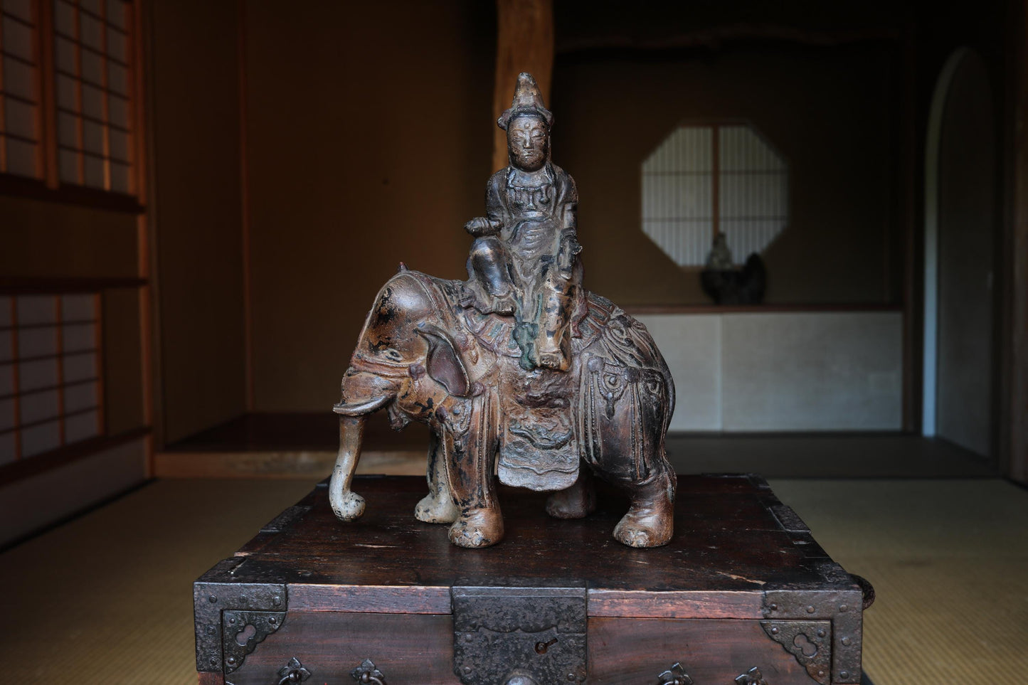 Antique Bronze Censer - Large Japanese Temple Incense Burner | Samantabhadra Statue