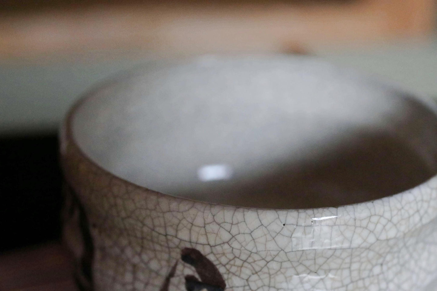 Shino Tea Bowl - Handmade Matcha Cup with Wooden Box | Vintage Japanese Pottery
