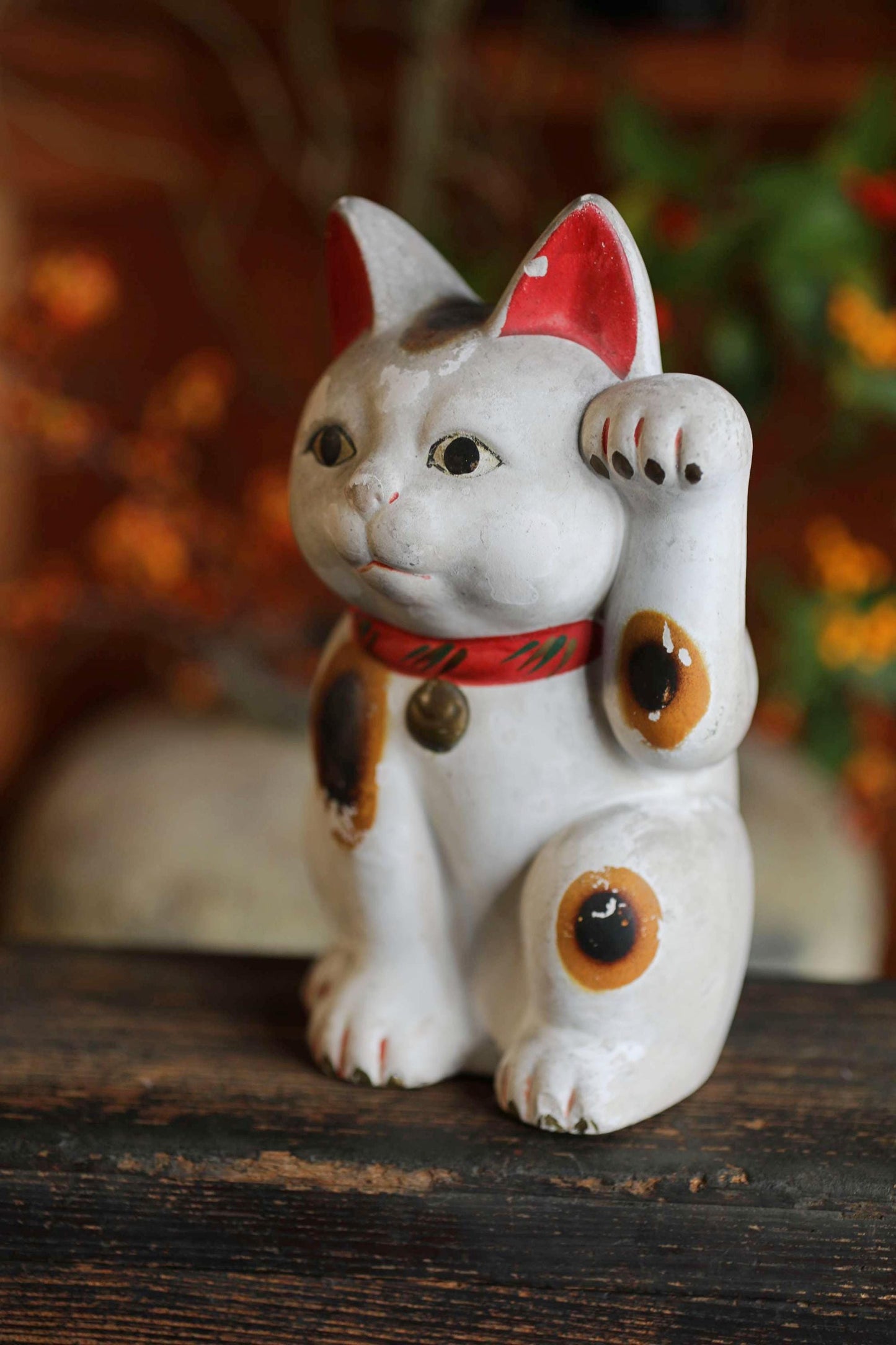 Japanese Antique Cat Doll - White Maneki Neko Statue | Vintage Ceramic Lucky Cat Money Box