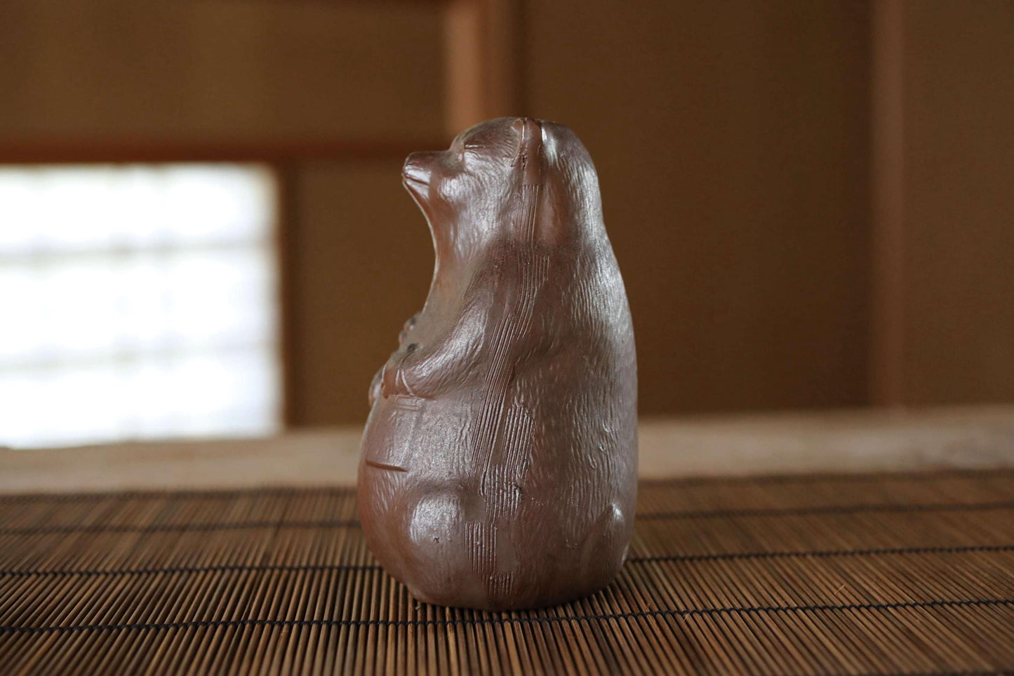 Bizen Ware Sake Bottle - Vintage Pottery Raccoon Dog Doll, Edo Era Craft