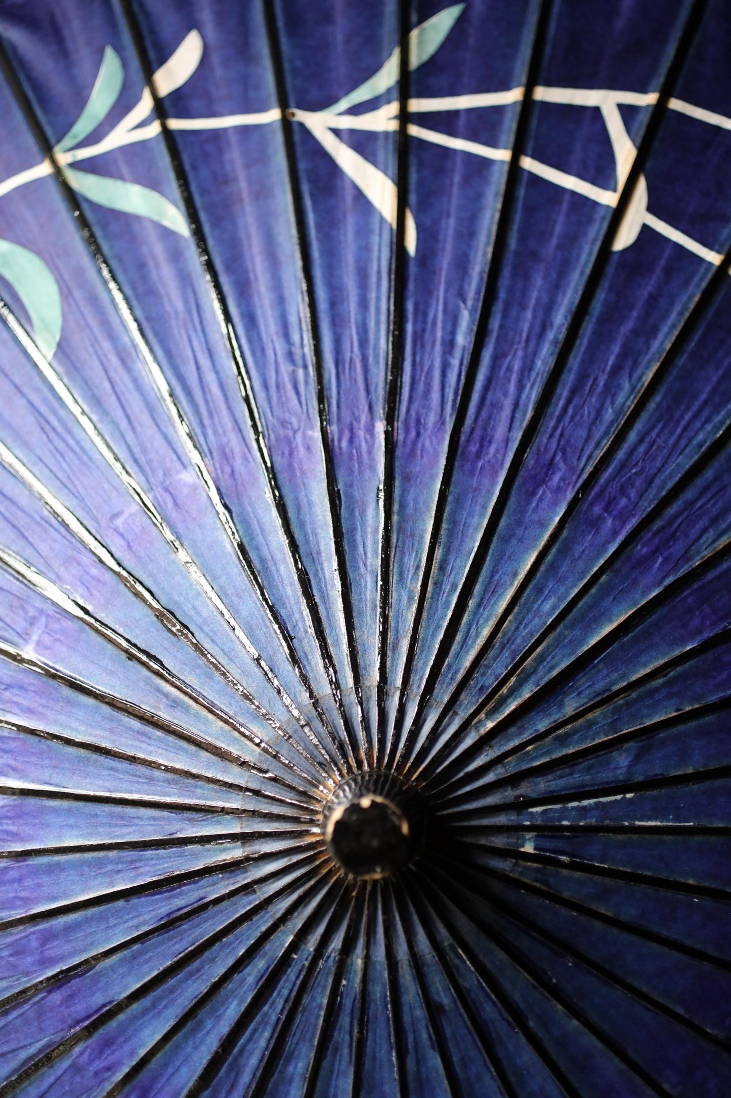 Japanese Vintage wagasa Umbrella: Swallows and Willows Indigo Paper & Bamboo Kimono