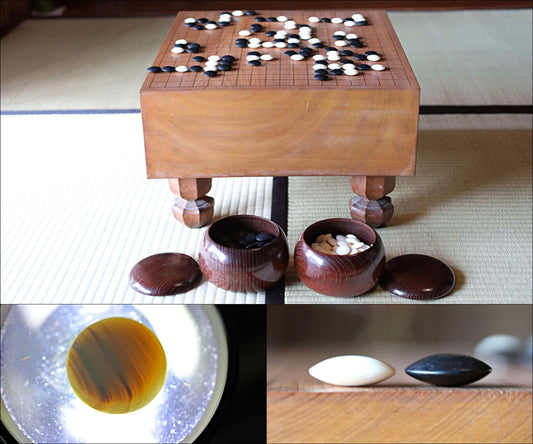 Japanese Go Board Set – Luxury Wooden Game Table with Handmade Clam Shell Stones