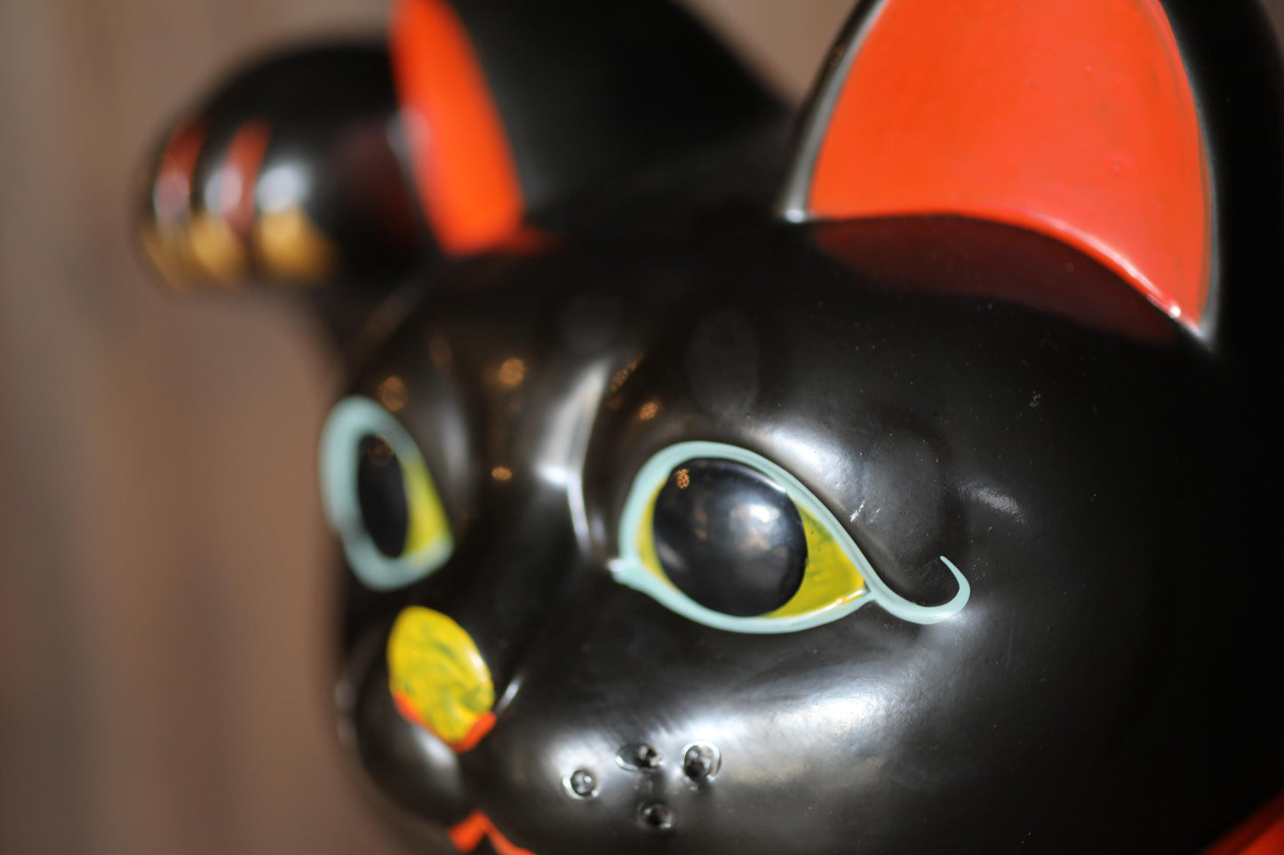 Black Maneki Neko - Large Ceramic Money Box | Vintage Japanese Lucky Cat Statue