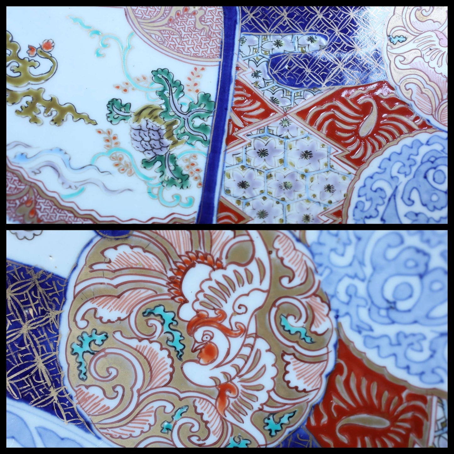 Antique Imari Platter – Large 18in Japanese Porcelain Plate with Phoenix Bird & Flower Design