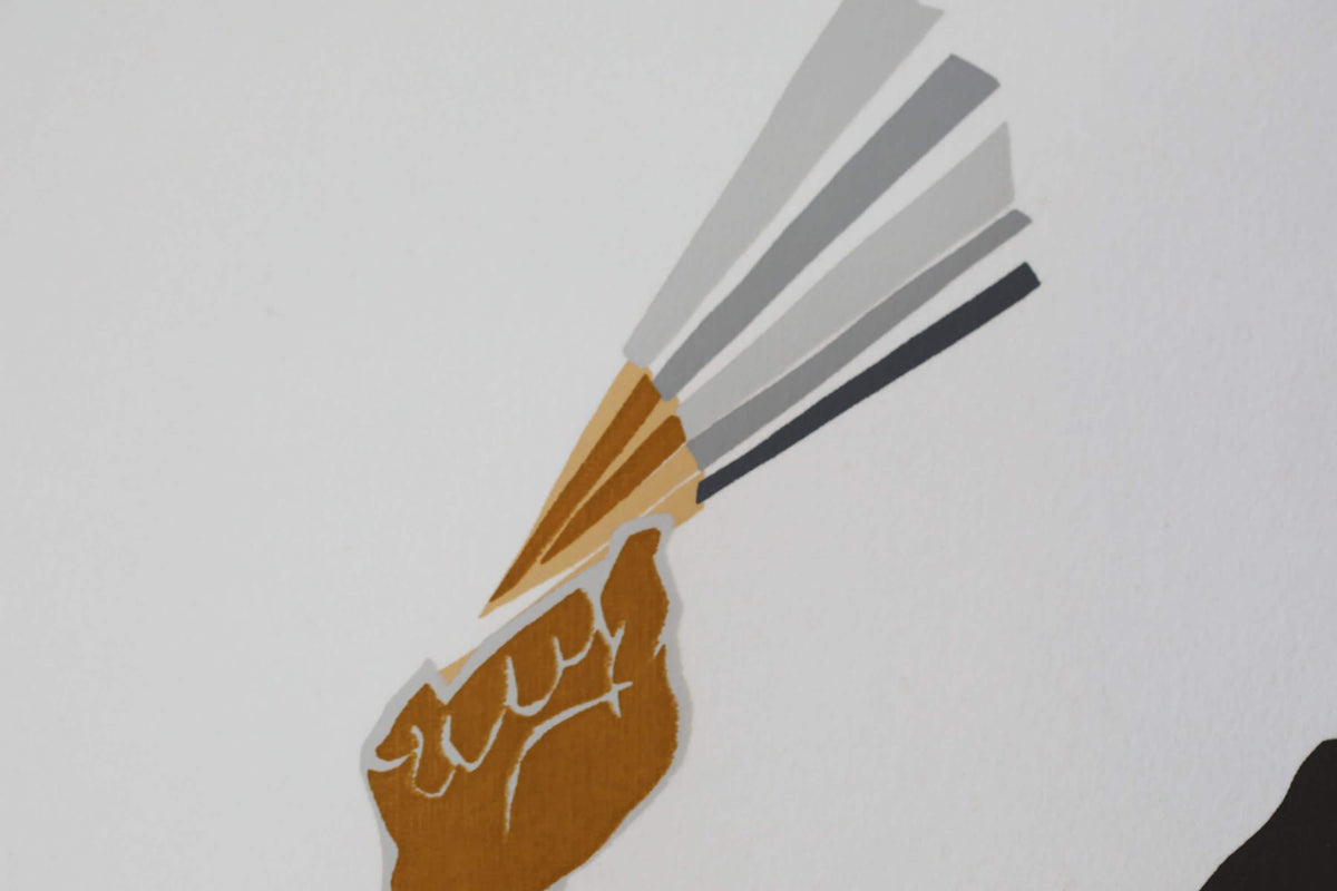 a hand holding a stylized object, which appears to be a stylized representation of a hand holding a stylized object.