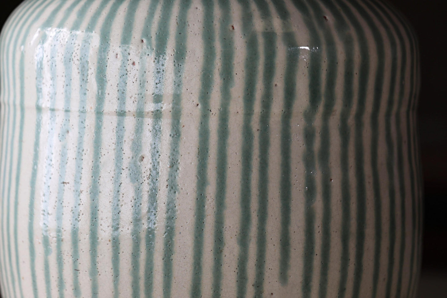 Antique Shigaraki Jar – Large Japanese Ceramic Vase With Blue Green Waterfall Glaze