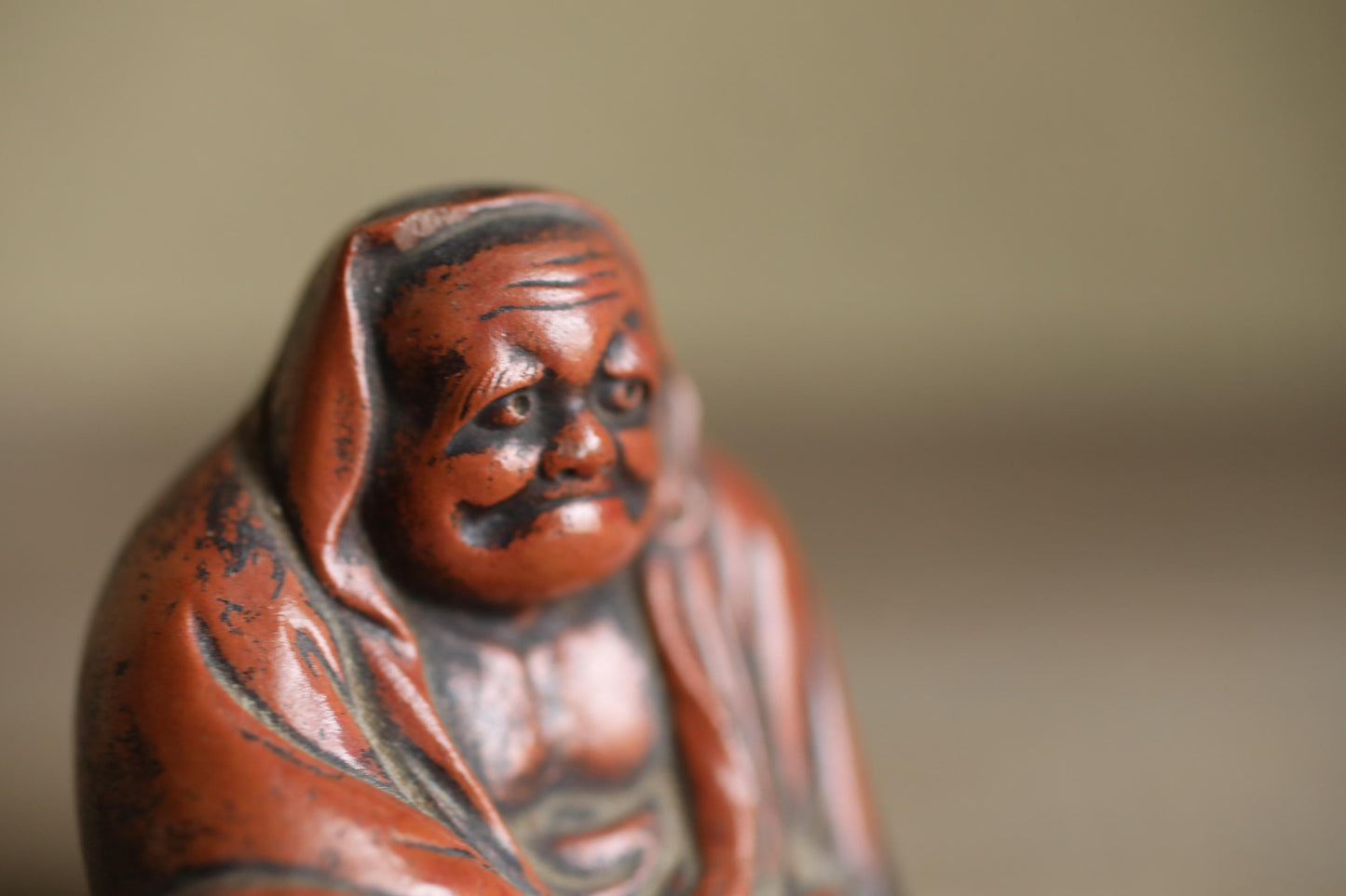 Japanese Daruma Statue - Antique Bizen Ware Pottery Zen Monk Figurine Gift