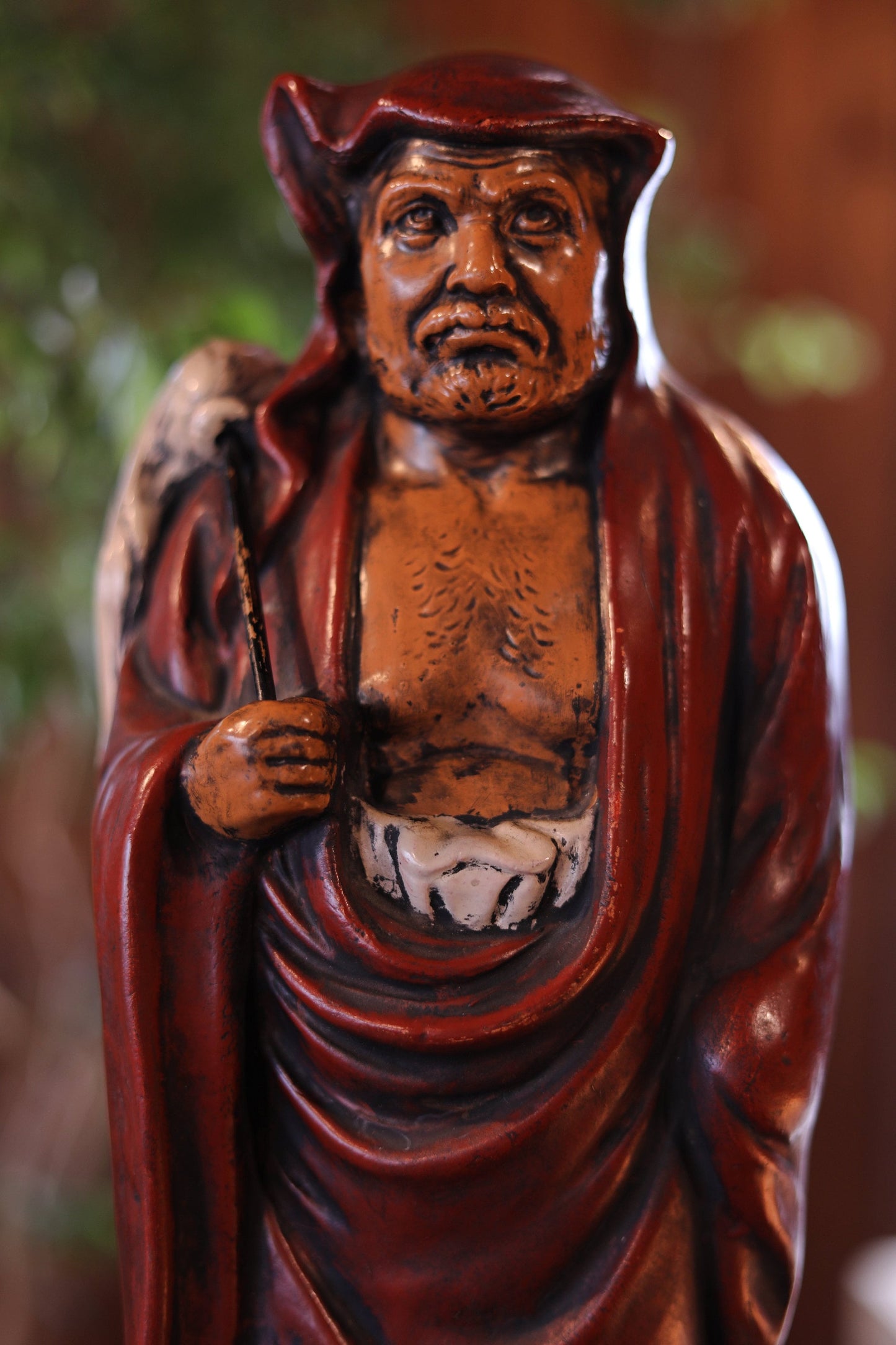 Daruma Ceramic Statue - Large Japanese Vintage Zen Master Doll H15.4in