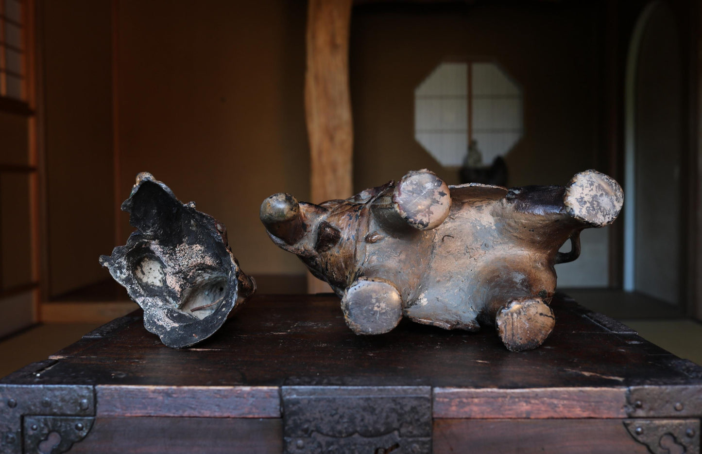 Antique Bronze Censer - Large Japanese Temple Incense Burner | Samantabhadra Statue