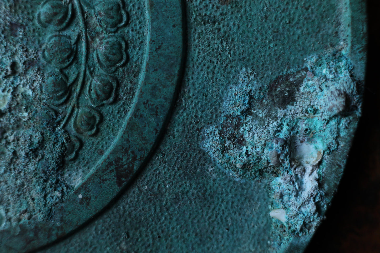 Antique Japanese Mirror - Bronze Hand Mirror With Wisteria Relief Design, Edo Period