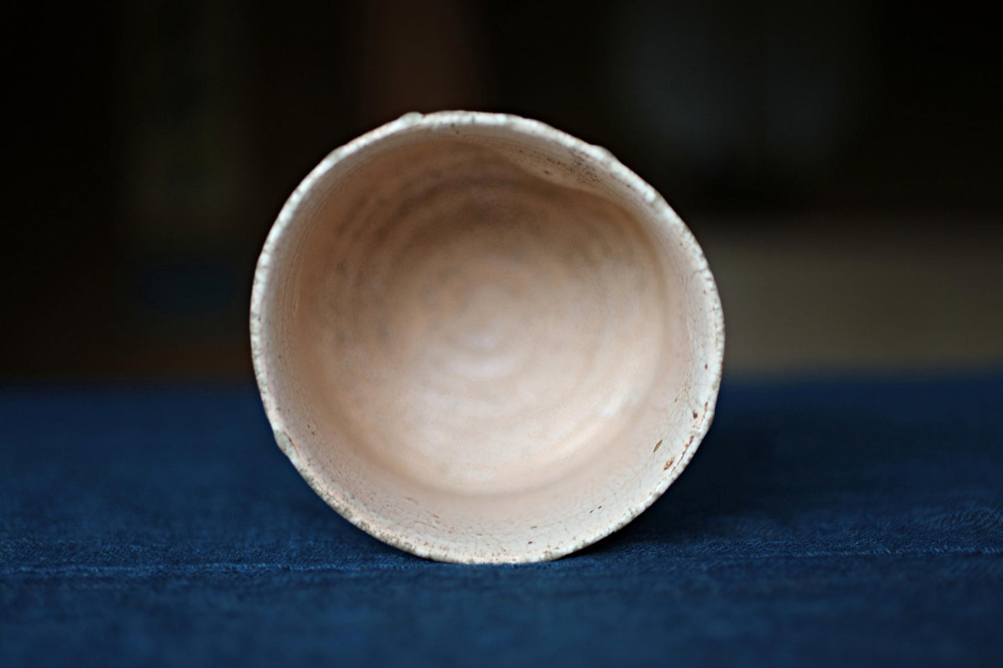 Shino Tea Bowl - Handmade Japanese Ceramic Chawan with Zen Master Daruma Art