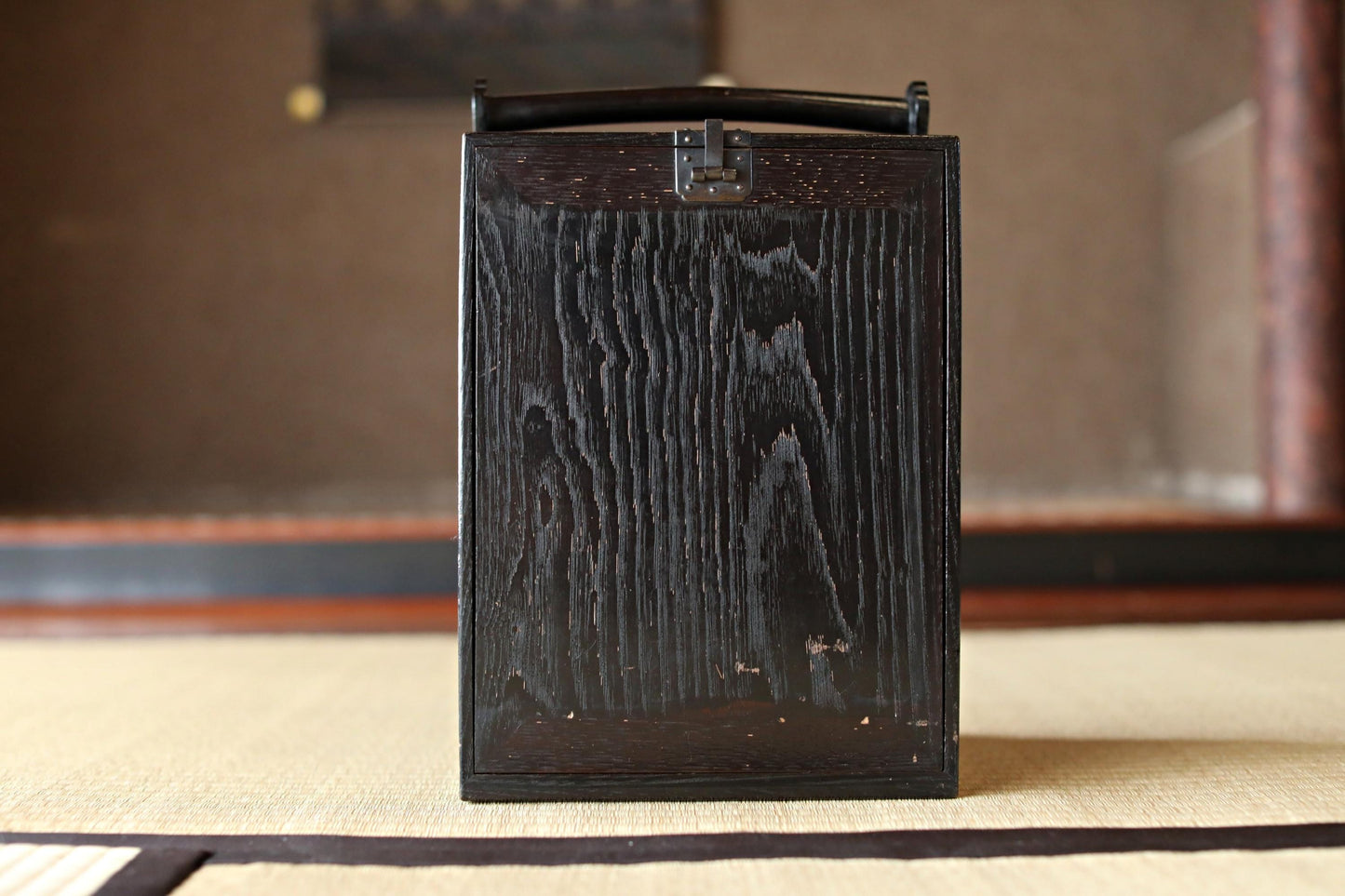 Japanese Lacquer Trays - Set of 5 Antique Wooden Trays with Black Obon Box