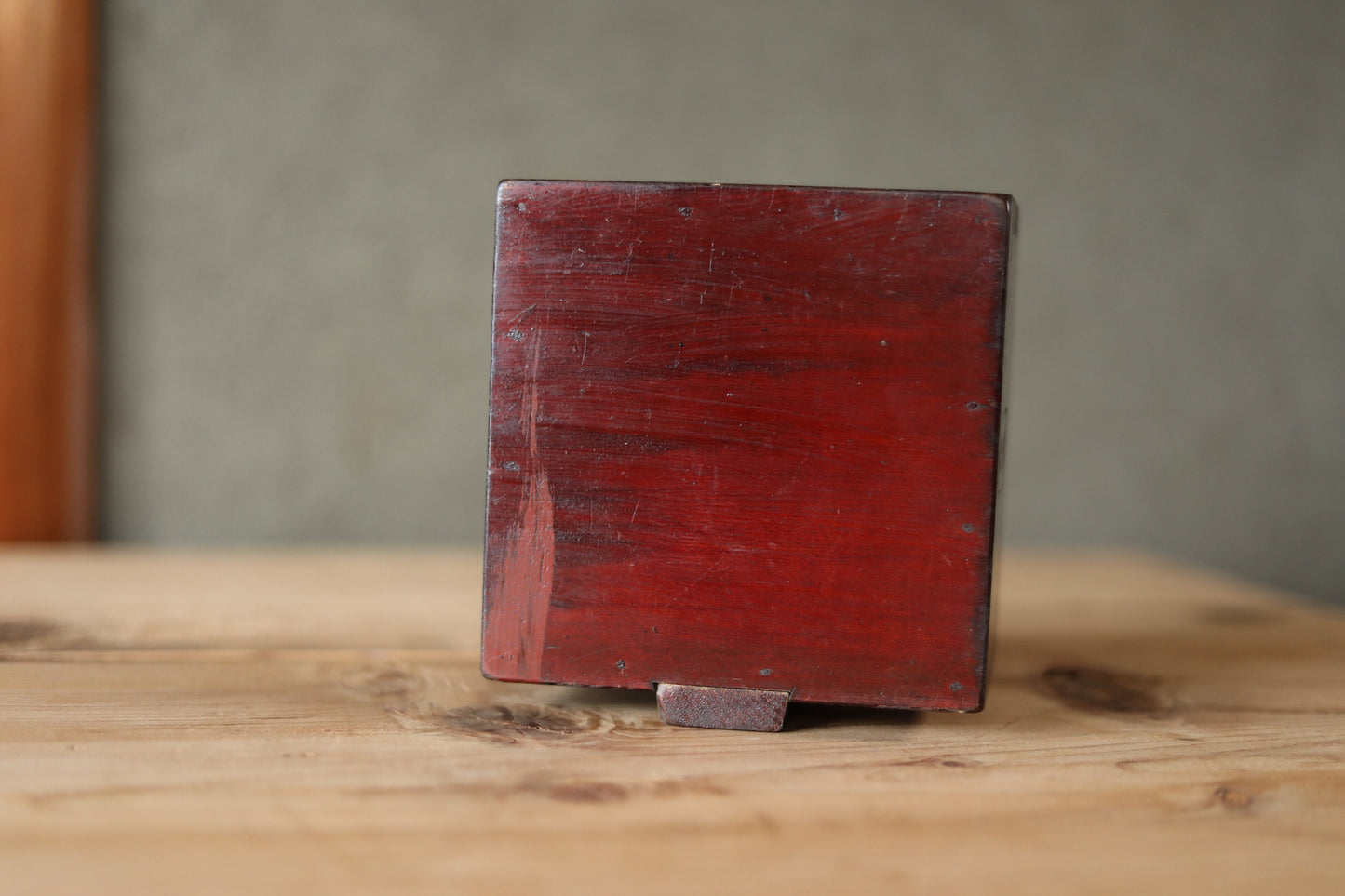 Japanese Lacquer Masu Box - Antique Measuring Box with Kanji Calligraphy, 1920s Urushi Lacquer