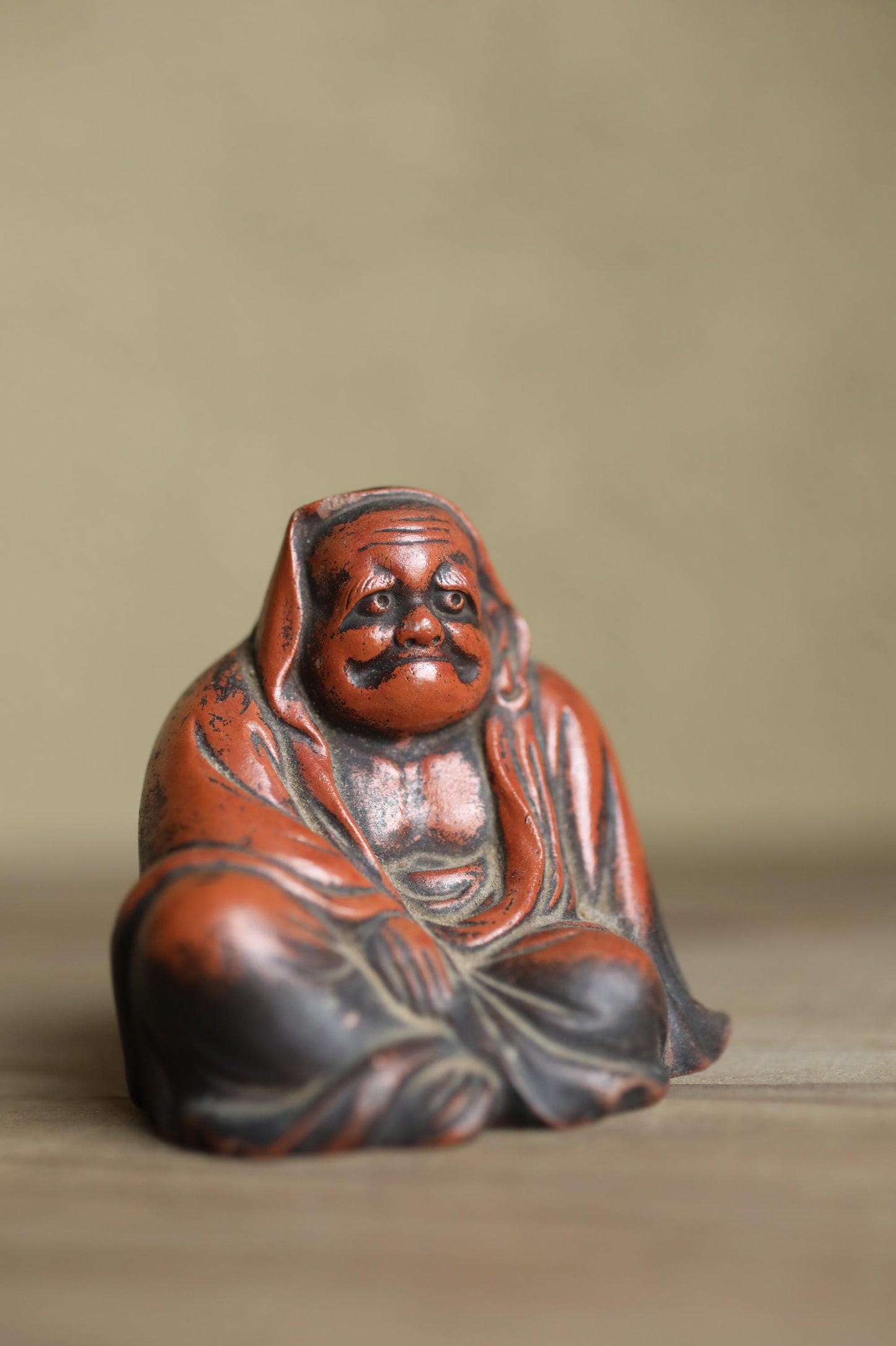 Japanese Daruma Statue - Antique Bizen Ware Pottery Zen Monk Figurine Gift