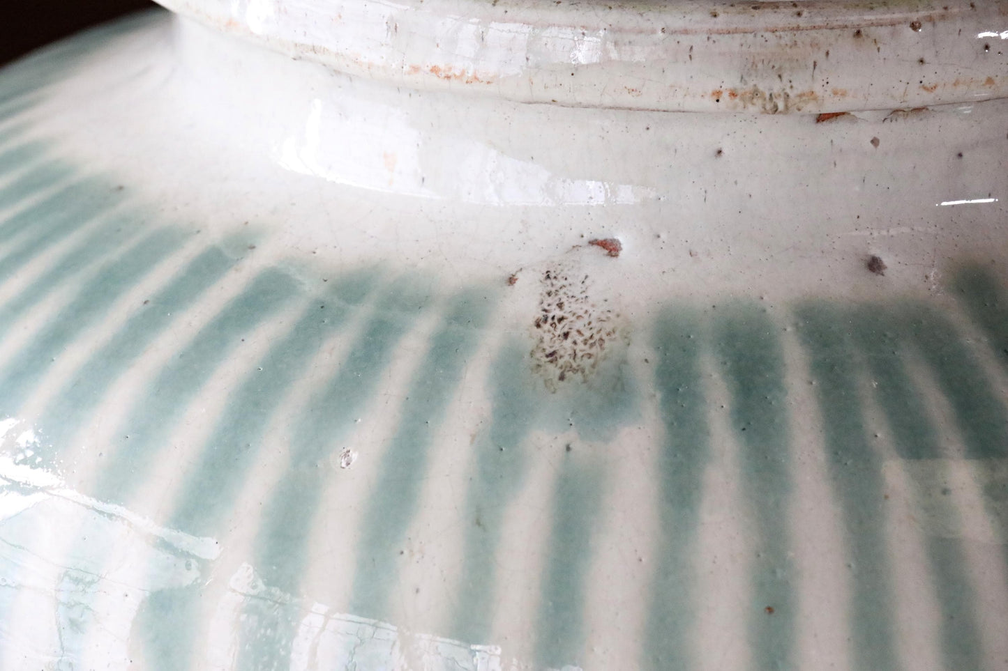 Antique Shigaraki Jar – Large Japanese Ceramic Vase With Blue Green Waterfall Glaze